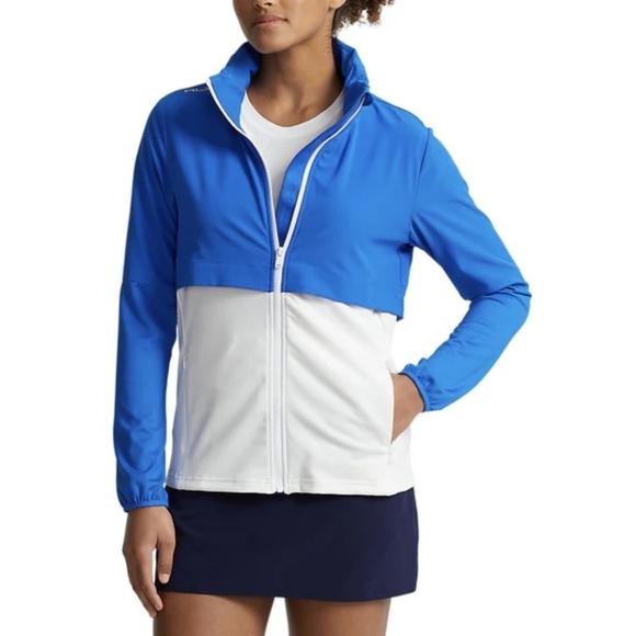 Ralph Lauren RLX Blue and White Golf Tennis Jacket Windbreaker Preppy Activewear - Picture 1 of 11